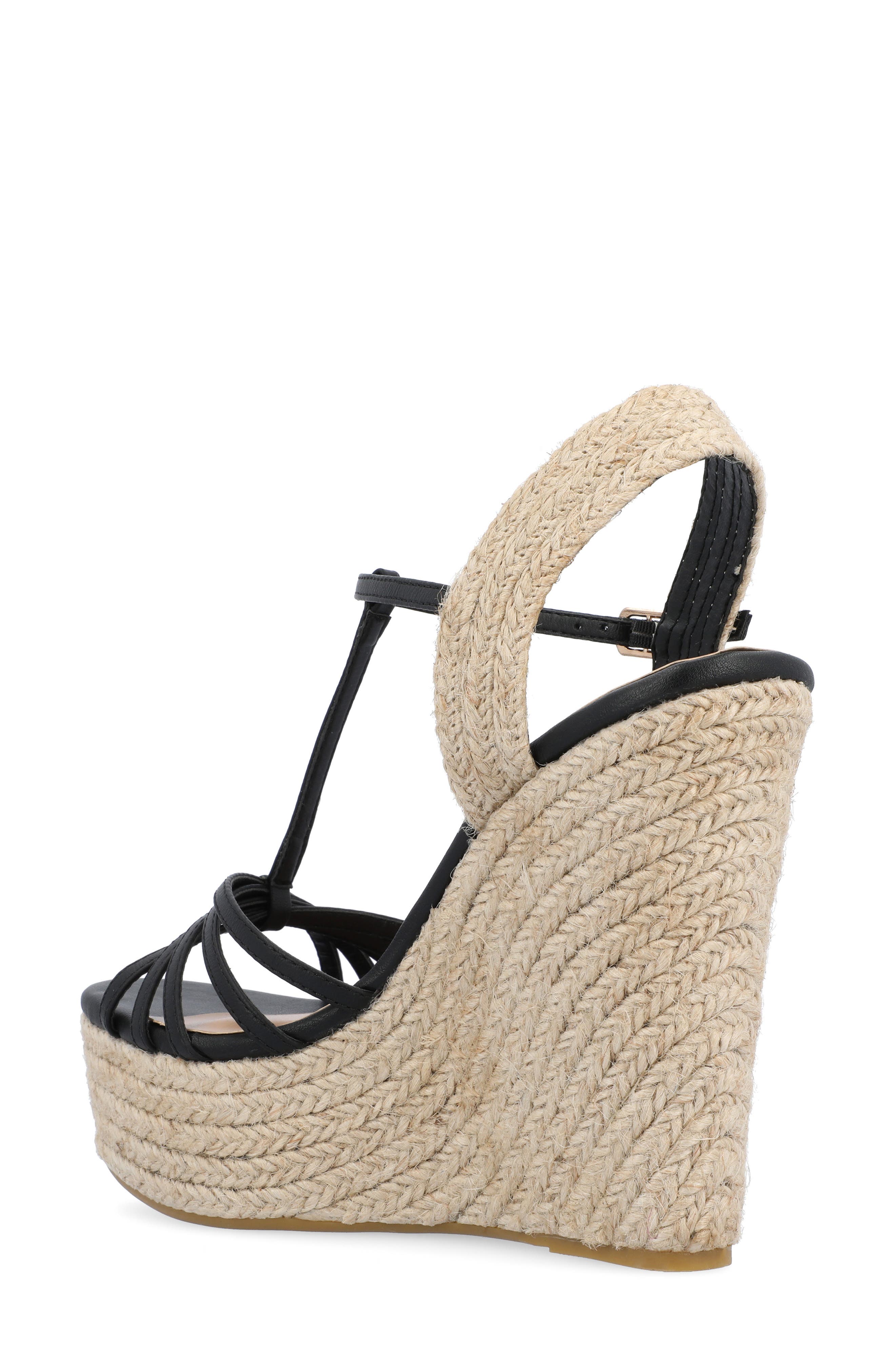 Journee Collection Yara T-Strap Espadrille Wedge Platform Sandal, Alternate, color, Black
