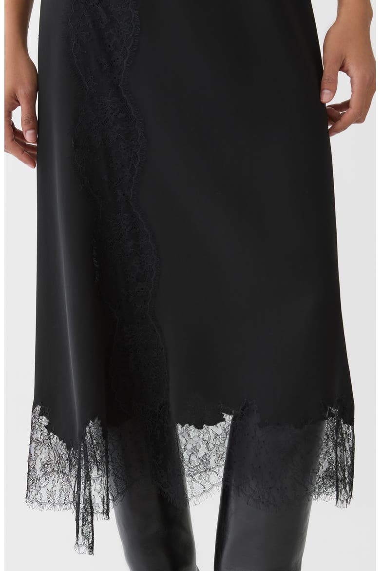 Asymmetric Lace Trim Crepe Skirt, Alternate, color, BLACK