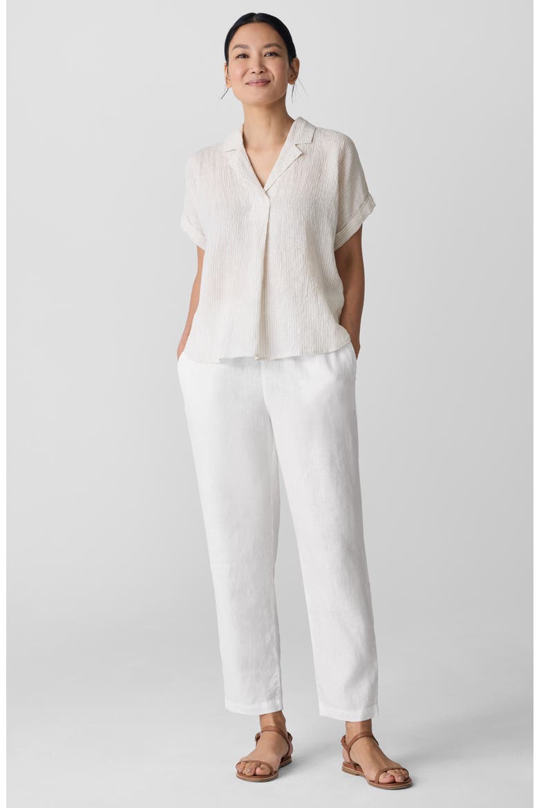 Notched Collar Organic Linen Top, Alternate, color, CHALK