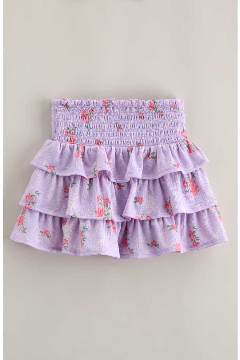 Kids' Smocked Tiered Skirt, Main, color, PURPLE SECRET BOW FLORAL