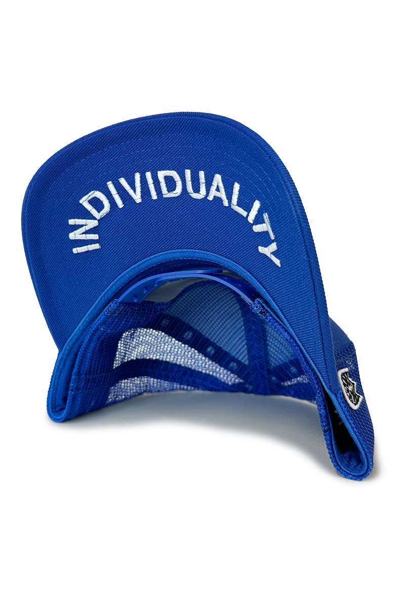 Crystal Shimuchan Logo Trucker Hat, Alternate, color, BLUE