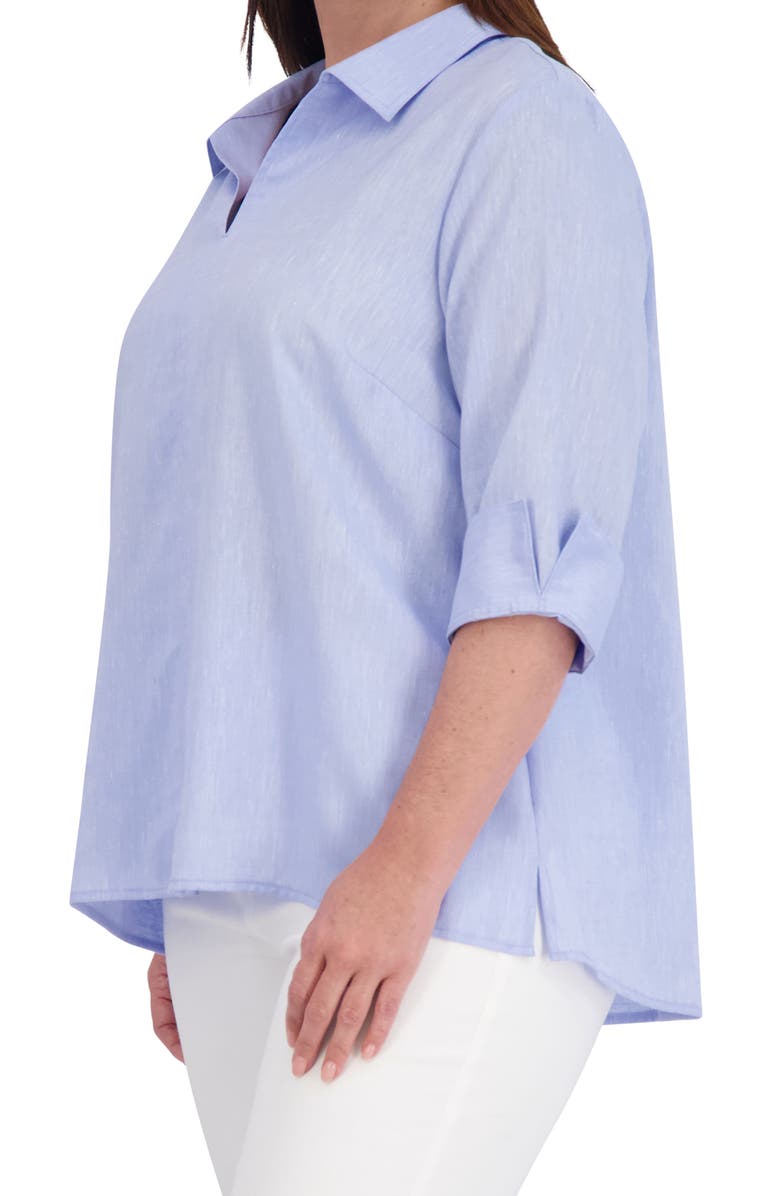 Foxcroft Agnes Three-Quarter Sleeve Linen Blend Top, Alternate, color, Powder Blu
