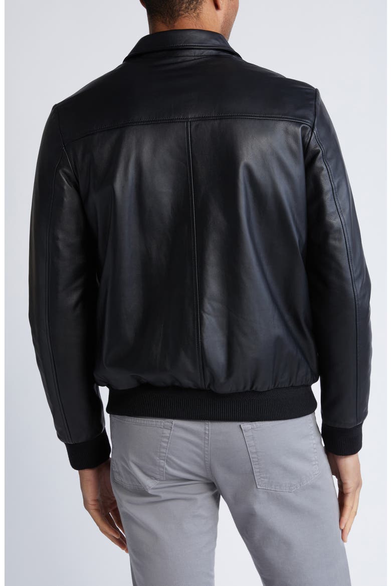 Zip Front Leather Bomber Jacket, Alternate, color, BLACK