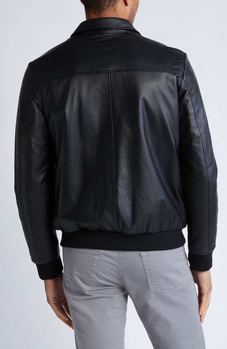Bugatchi Zip Front Leather Bomber Jacket, Alternate, color, Black