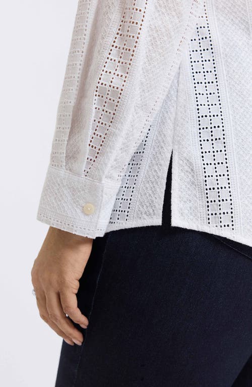 Foxcroft Zoey Mixed Stitch Cotton Button-up Shirt In White