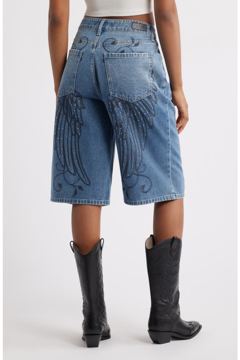 Sylva Studded Embroidered Denim Bermuda Shorts, Alternate, color, MEDIUM WASH