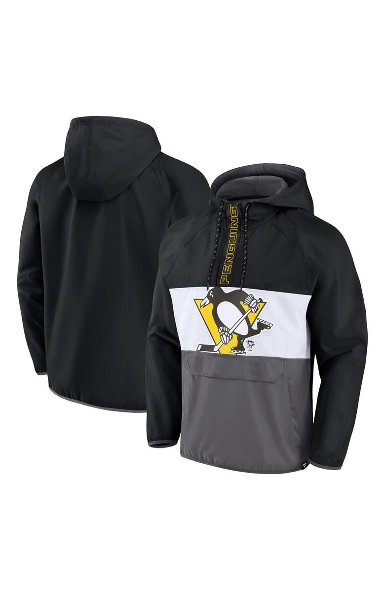 FANATICS Men's Fanatics Branded Black Pittsburgh Penguins Flagrant Foul Anorak Raglan Half-Zip Hoodie Jacket, Alternate, color, Black