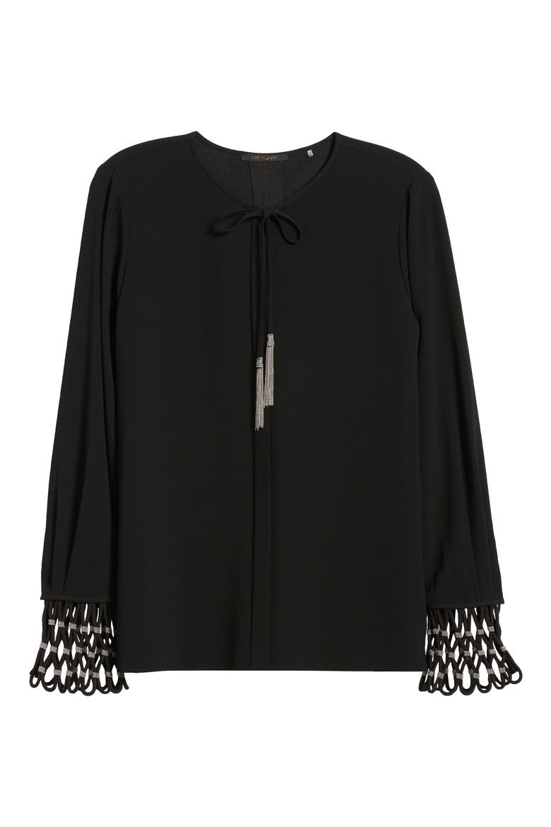 Chain Net Trim Top, Alternate, color, BLACK