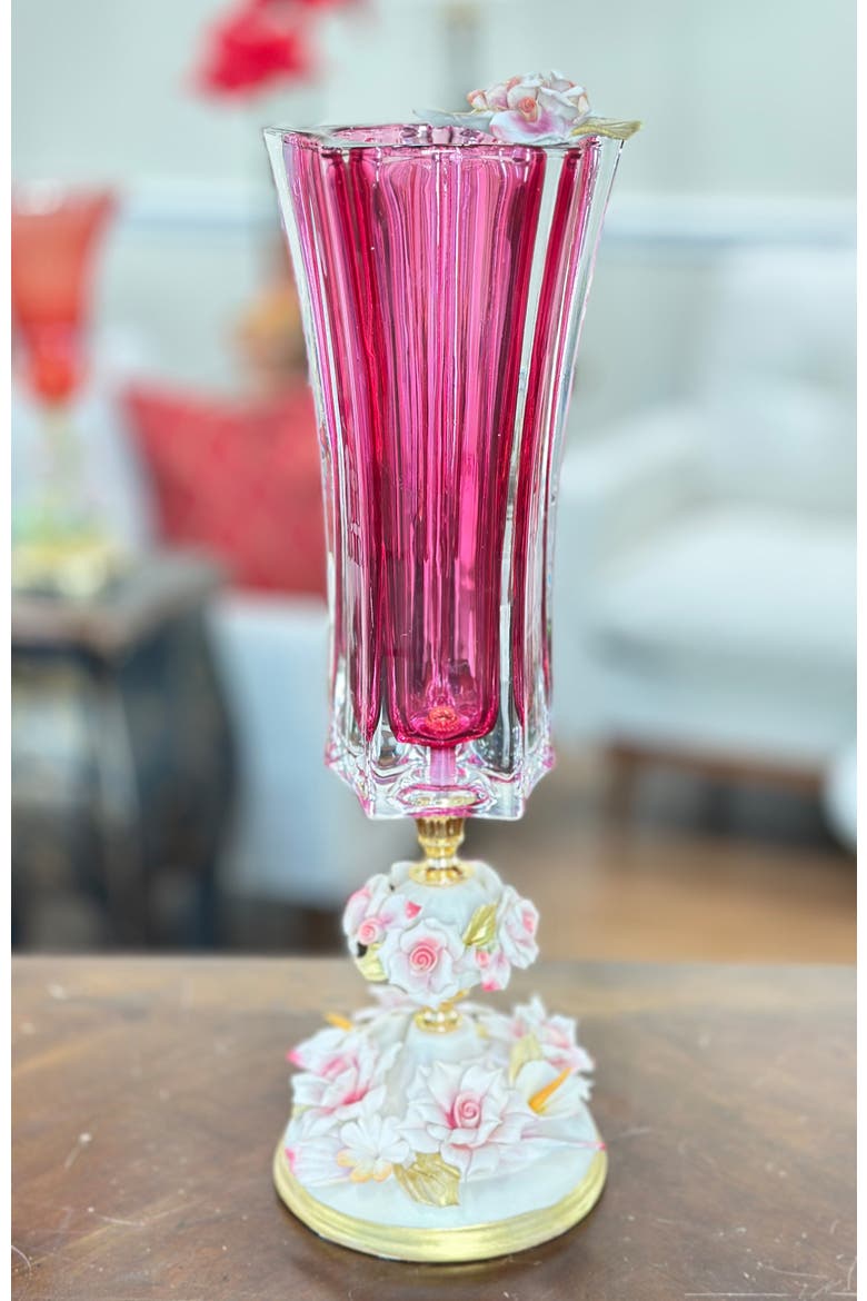 Stately Rose Pedestal Vase, Alternate, color, Fuchsia
