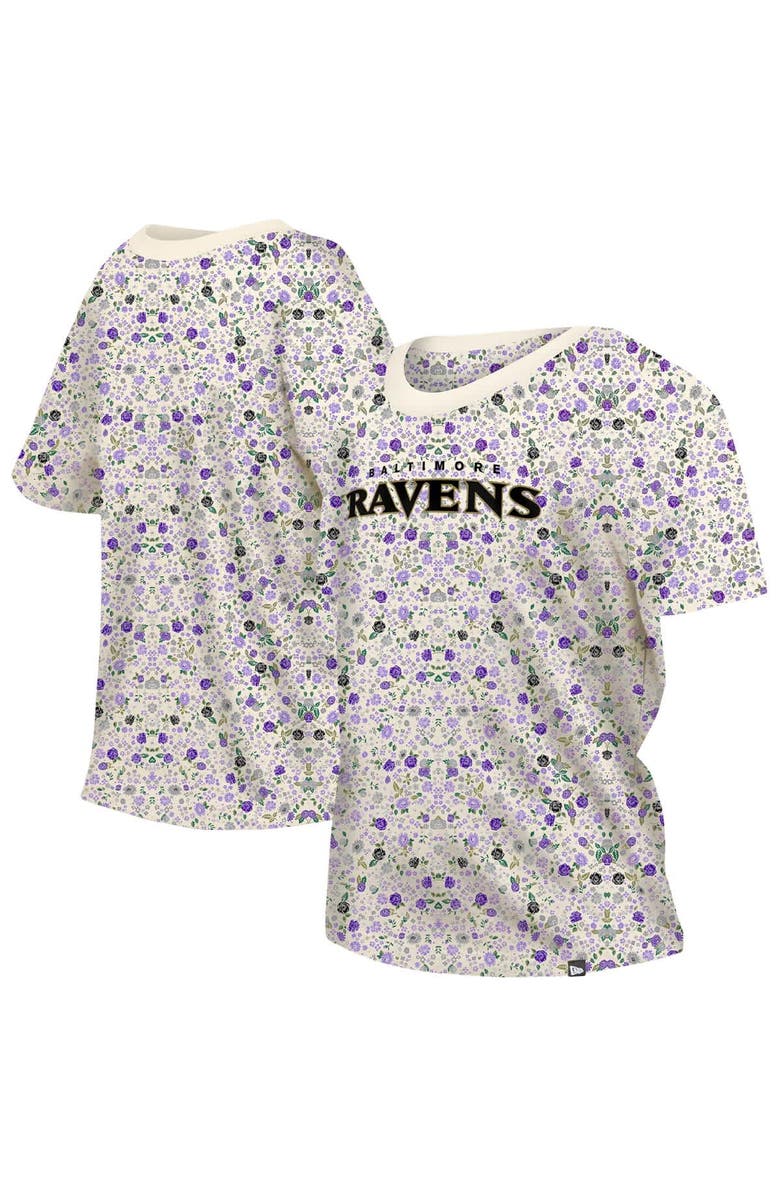 New Era Women's New Era Cream Baltimore Ravens Glam Game Floral T-Shirt, Main, color, Cream