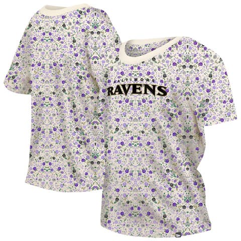 Women's New Era Cream Baltimore Ravens Glam Game Floral T-Shirt