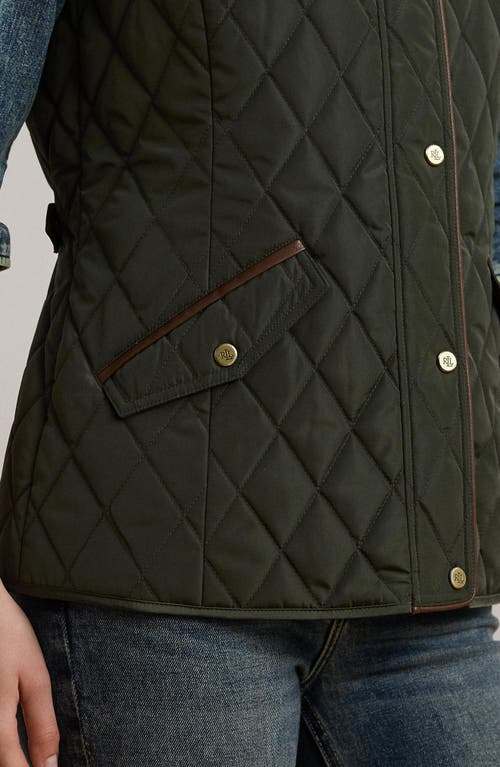 Ralph Lauren Lauren Crest Patch Diamond Quilted Vest In Green