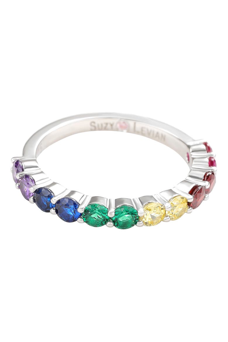 Sterling Silver Rainbow Cubic Zirconia Half Band Ring, Main, color, RAINBOW