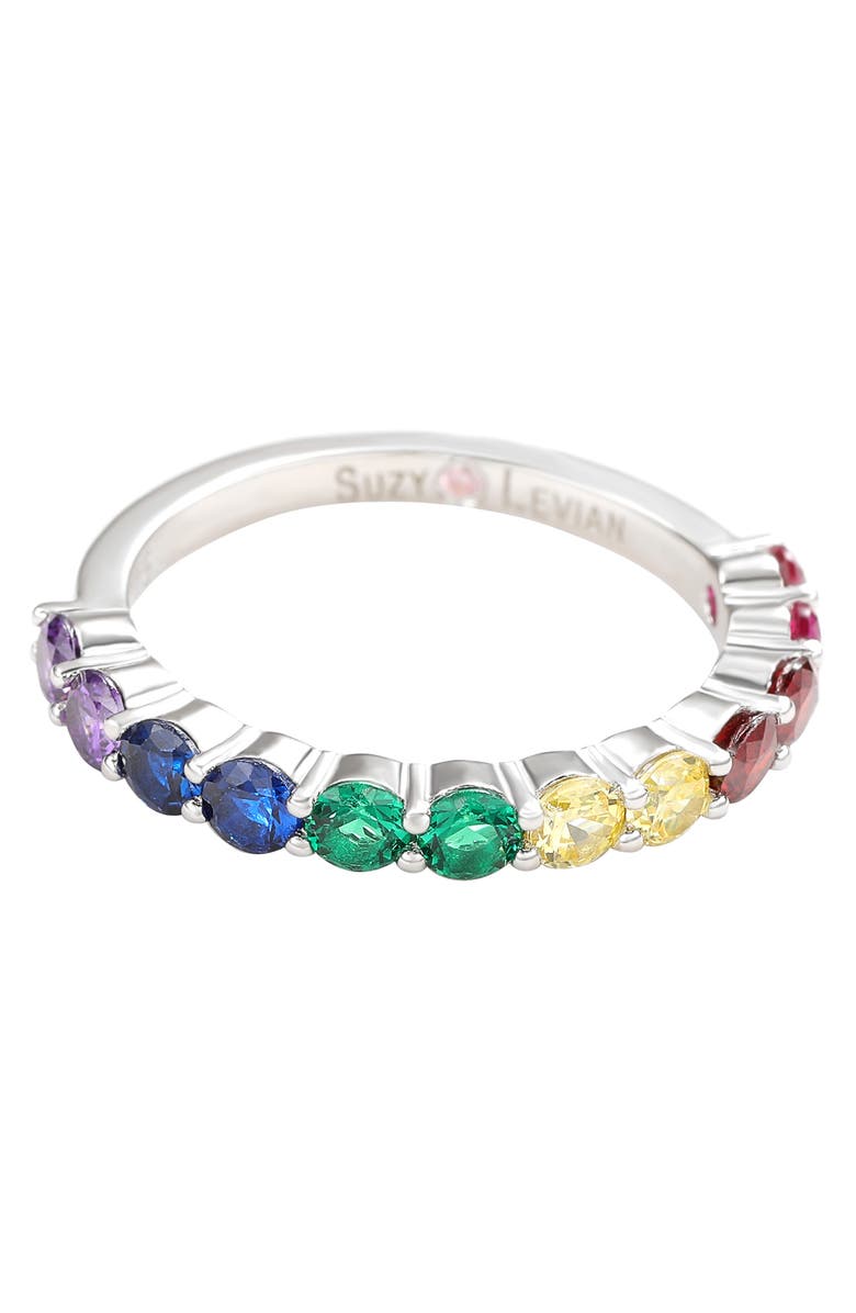 SUZY LEVIAN Sterling Silver Rainbow Cubic Zirconia Half Band Ring, Main, color, Rainbow