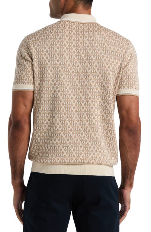 Original Penguin Geo Pattern Cotton & Modal Zip Polo Sweater In Neutral