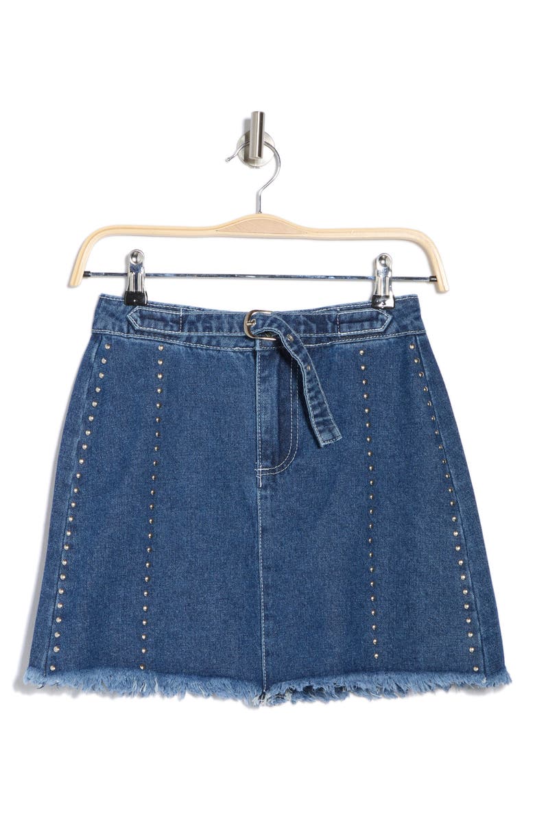 FLYING ANGEL Studded Belted Denim Miniskirt, Alternate, color, Medium Dark Wash