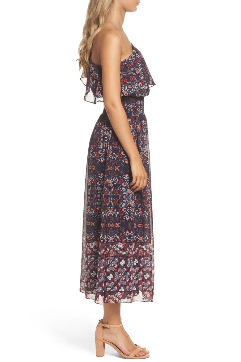 One-Shoulder Midi Dress, Alternate, color, NAVY MULTI