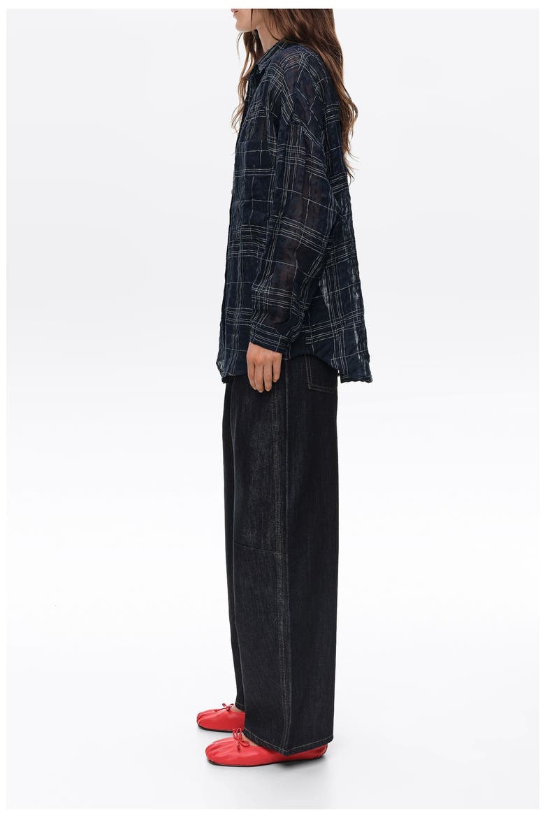 Checked linen blend oversize shirt, Alternate, color, NAVY