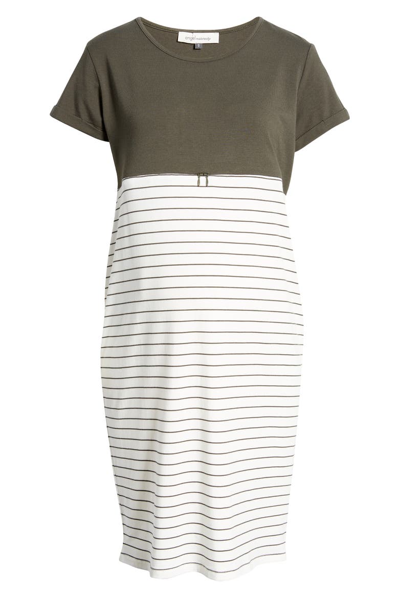 Stripe Maternity/Nursing Nightgown, Alternate, color, KHAKI