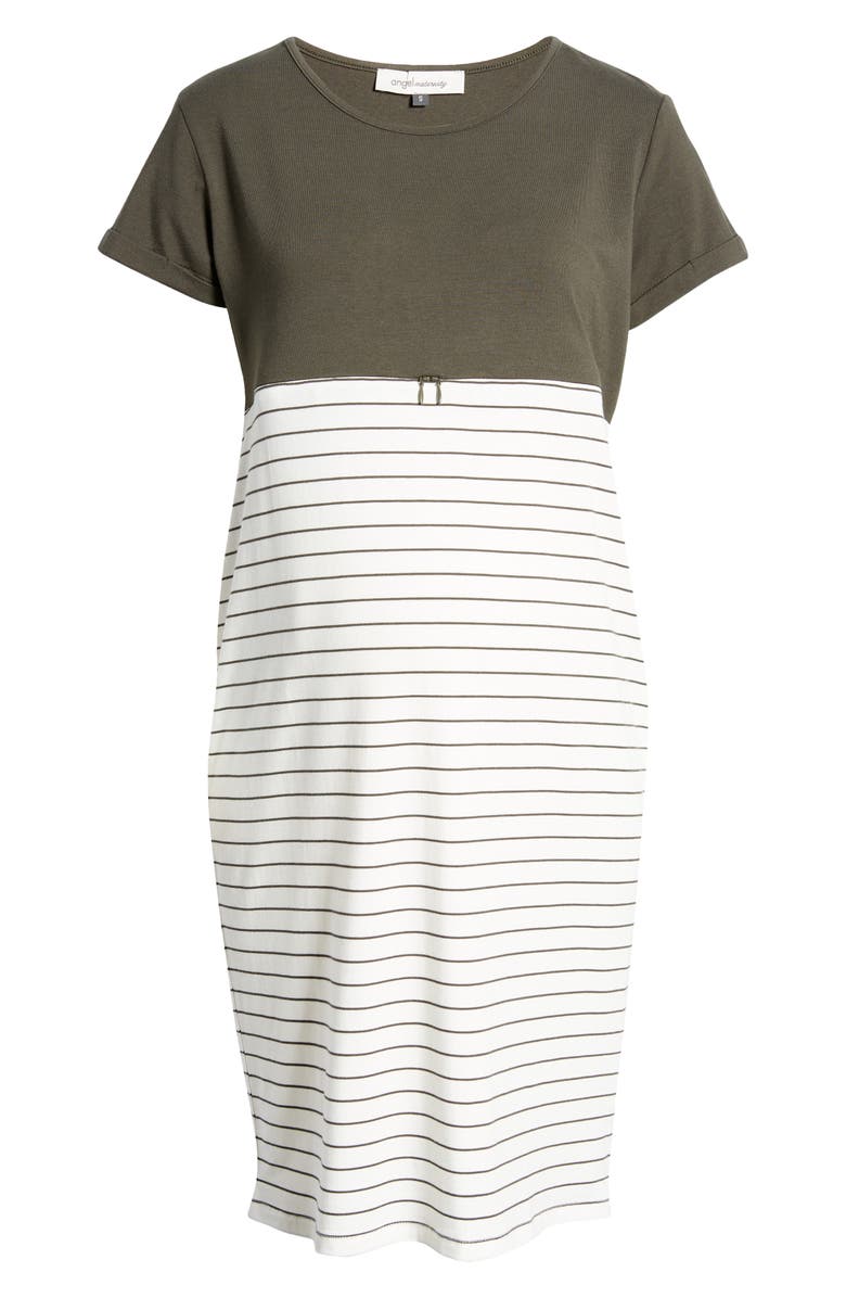 Angel Maternity Stripe Maternity/Nursing Nightgown, Alternate, color, Khaki