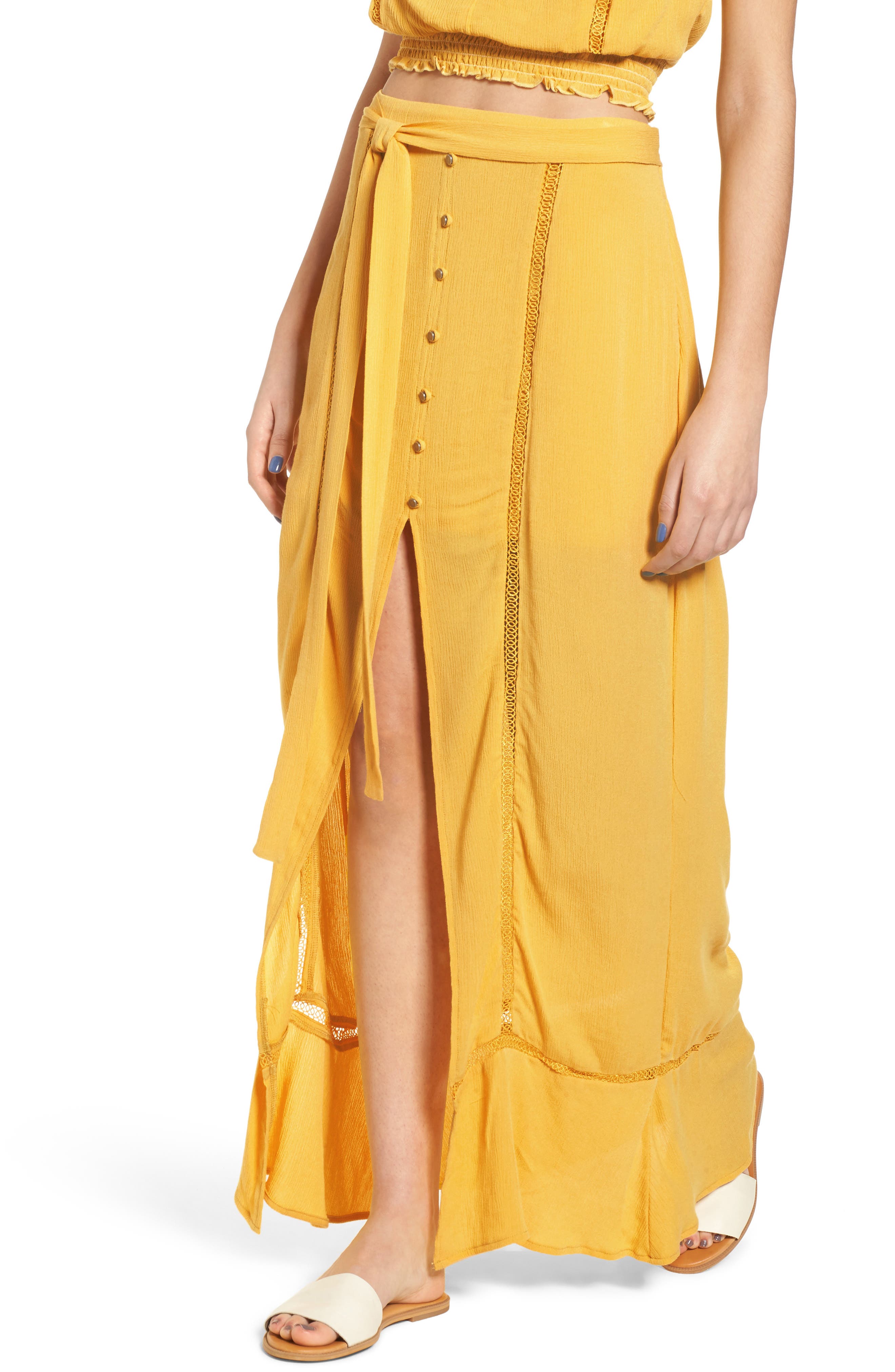 BP. Slit Front Crochet Inset Maxi Skirt (Women) | Nordstromrack