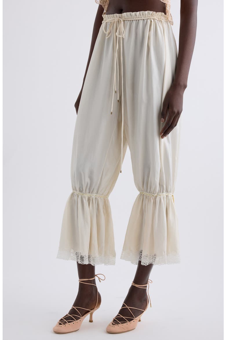 Lace Trim Silk Crop Pants, Alternate, color, COCONUT MILK