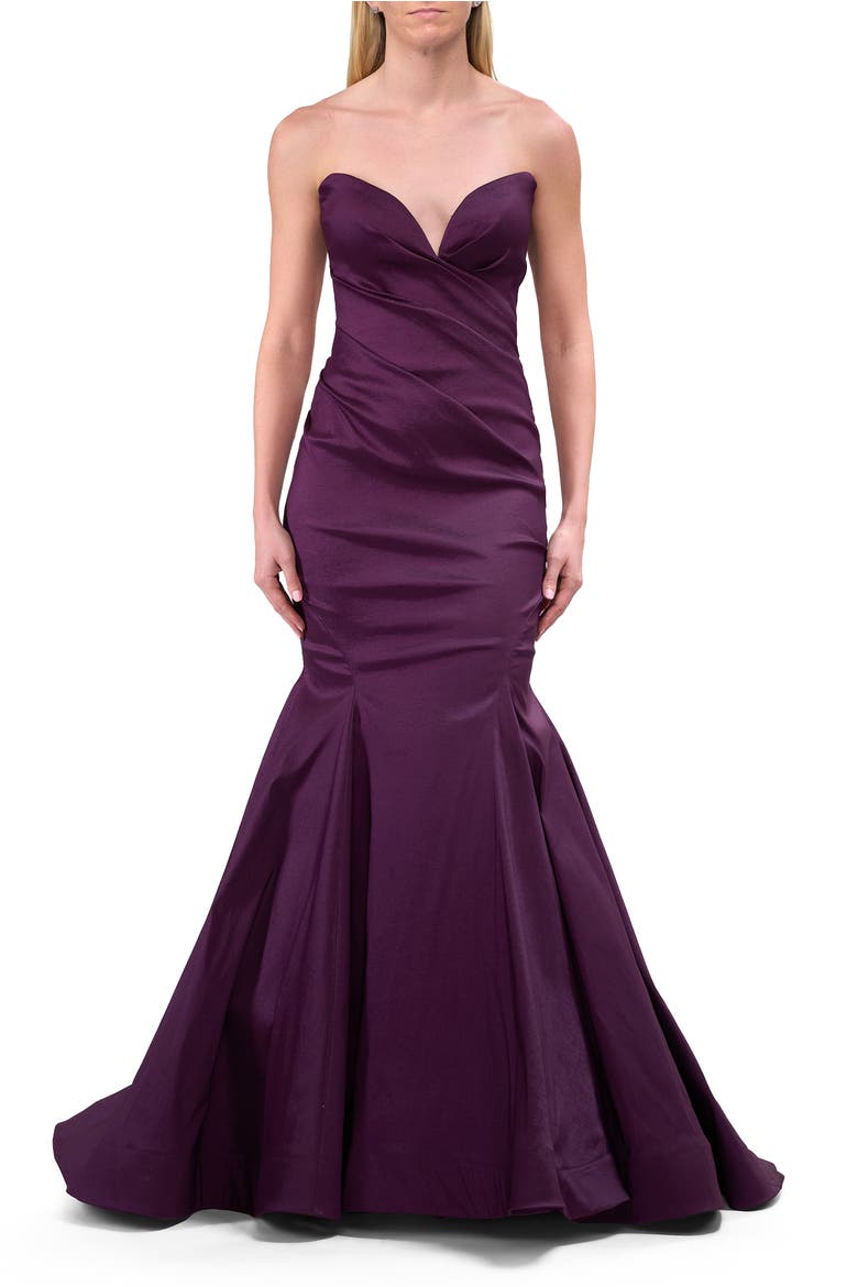 Mermaid Stretch Mikado Evening Dress with Illusion Back, Main, color, Dark Berry