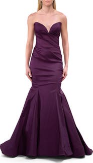 La Femme Mermaid Stretch Mikado Evening Dress with Illusion Back