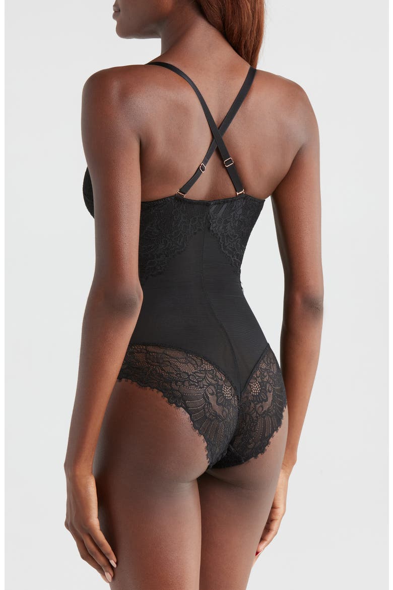 Smoothing Lace Shapewear Bodysuit, Alternate, color, BLACK
