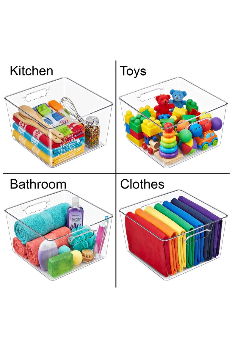 Set of 4 Large Square Stackable Storage Bins, Alternate, color, NO COLOR