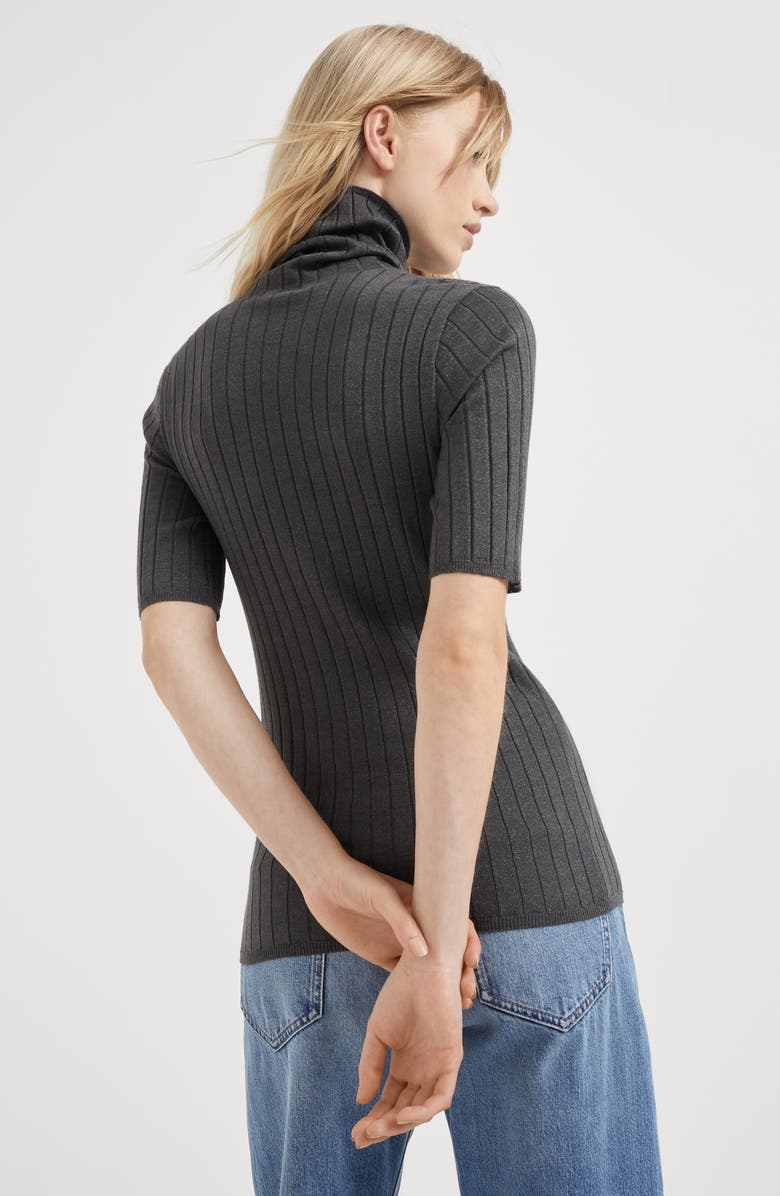 Brunello Cucinelli Sparkling cashmere and silk rib knit turtleneck sweater, Alternate, color, 