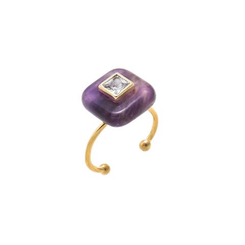 CZ Square Bezeled Natural Stone Ring