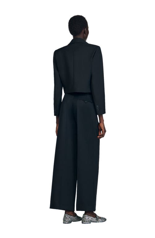 Sandro Elastic Waist Wide Leg Trousers In Blue