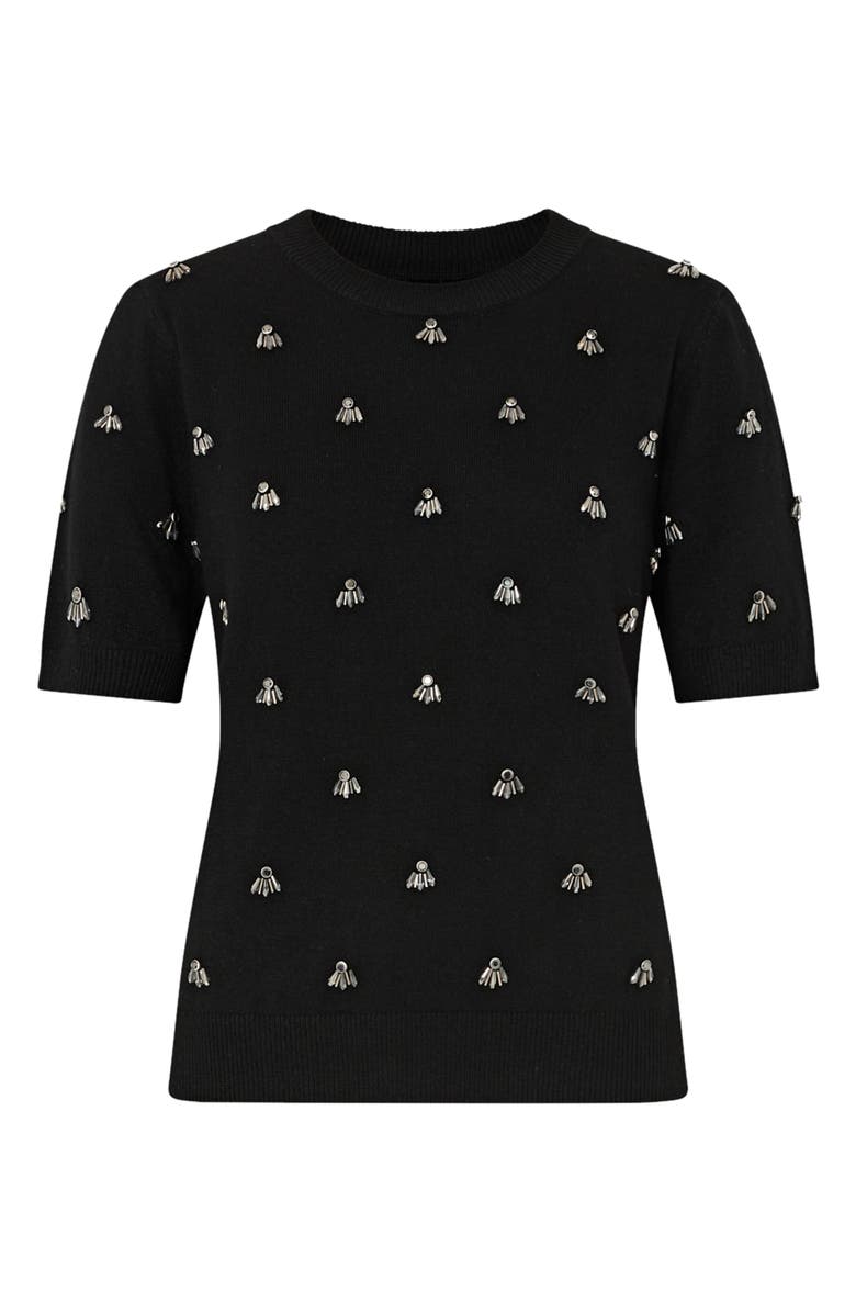 Milly Rosalyn Rhinestone Detail Sweater, Main, color, Black