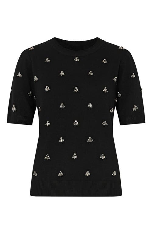 Milly Rosalyn Rhinestone Embellished Crewneck Top In Black