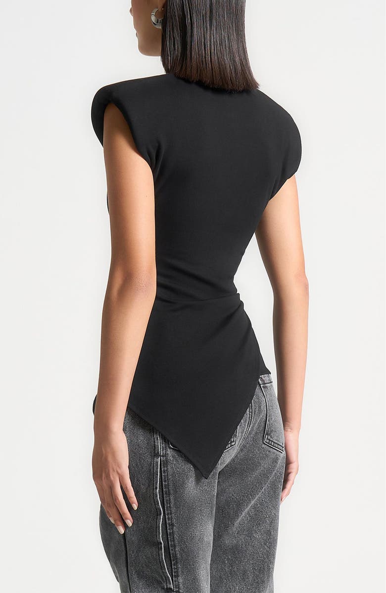 Manière De Voir Wide Shoulder Ruched Waist Top, Alternate, color, Black