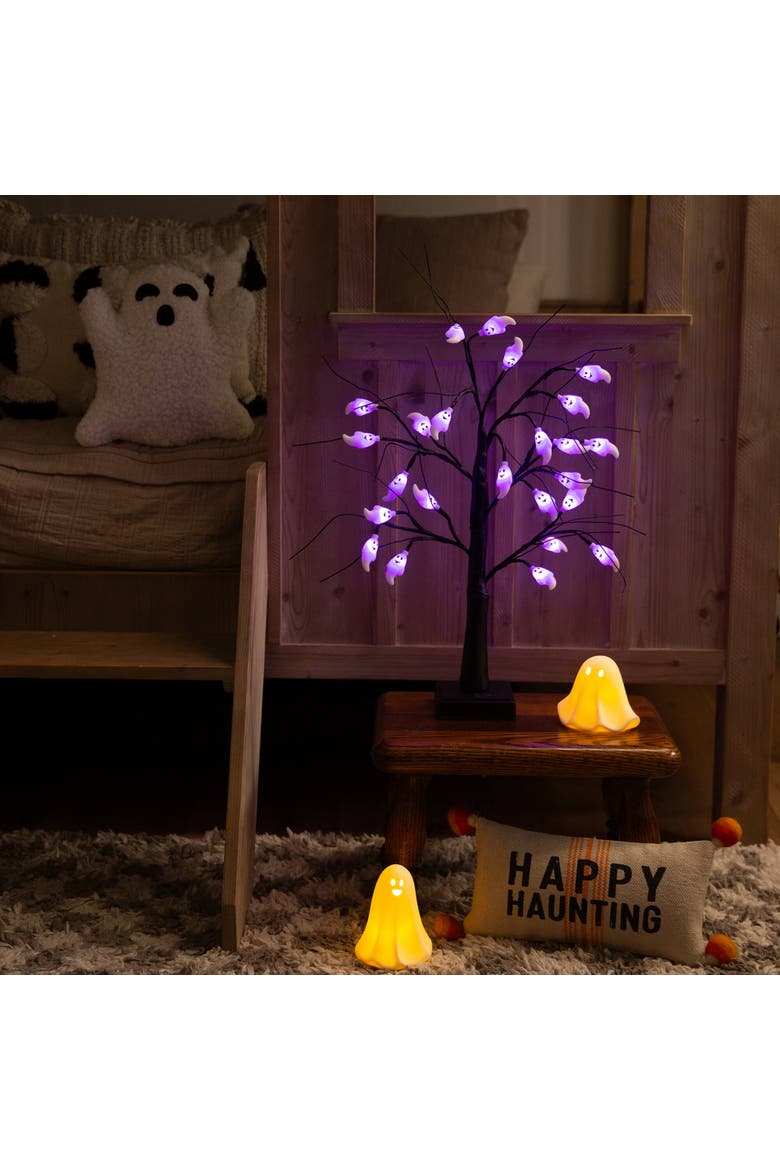 2-ft Pre-Lit Artificial Halloween Ghost Twig Tree with 24 Purple LED Lights, Alternate, color, Black