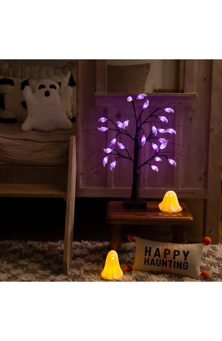 NEARLY NATURAL 2-ft Pre-Lit Artificial Halloween Ghost Twig Tree with 24 Purple LED Lights, Alternate, color, Black