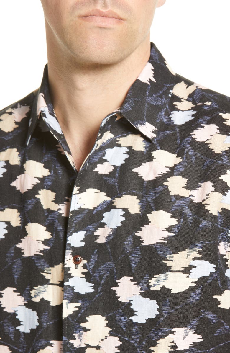 Ted Baker London Hadrian Abstract Floral Short Sleeve Linen Button-Up Shirt, Alternate, color,