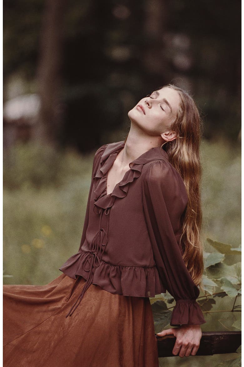 Marina Ruffled Chiffon Top, Alternate, color, COCOA BROWN