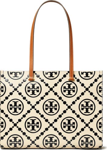 T Monogram Embossed Leather Tote