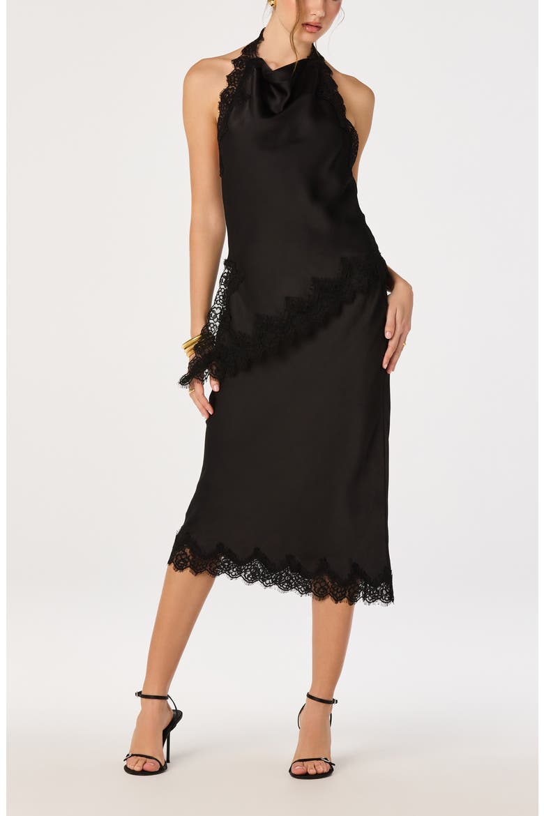 Blossom Lace Trim Midi Skirt, Alternate, color, BLACK