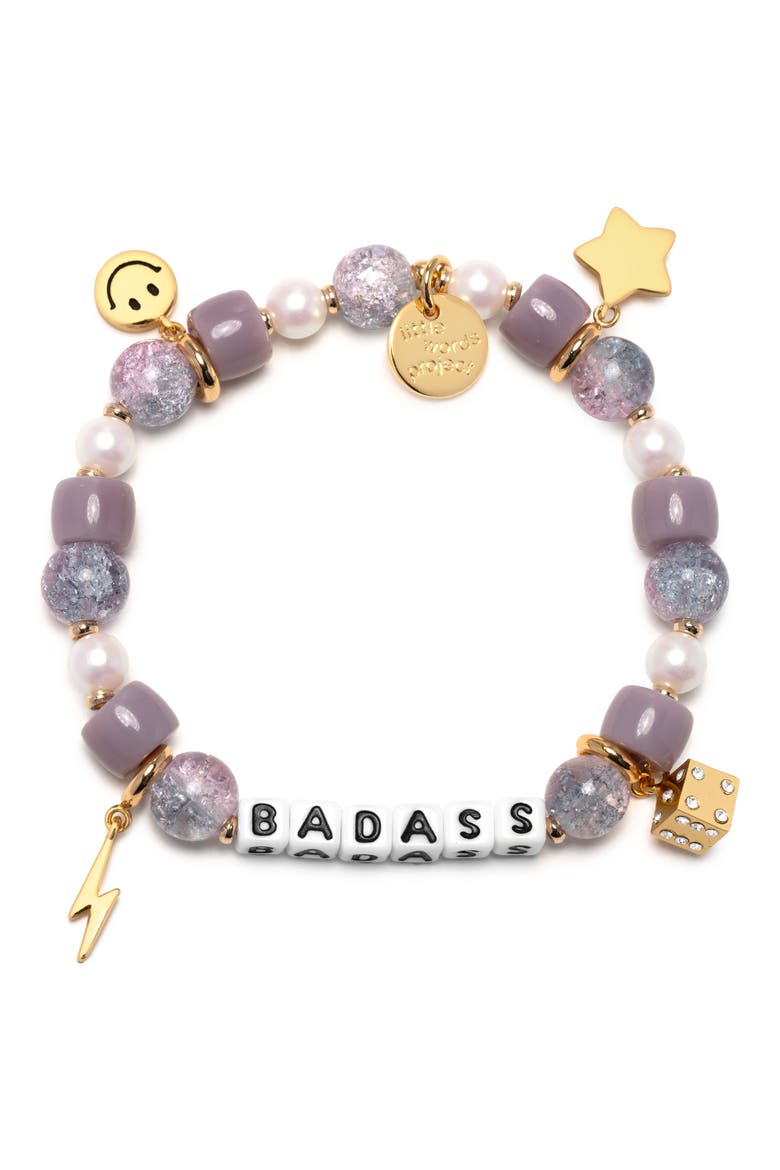 Badass Beaded Stretch Bracelet, Main, color, WHITE/ VIOLET