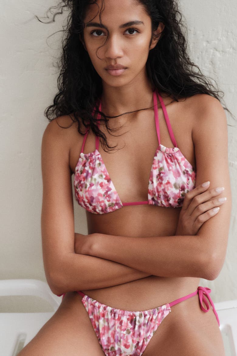 Padded Triangle Bikini Top, Alternate, color, Pink/floral