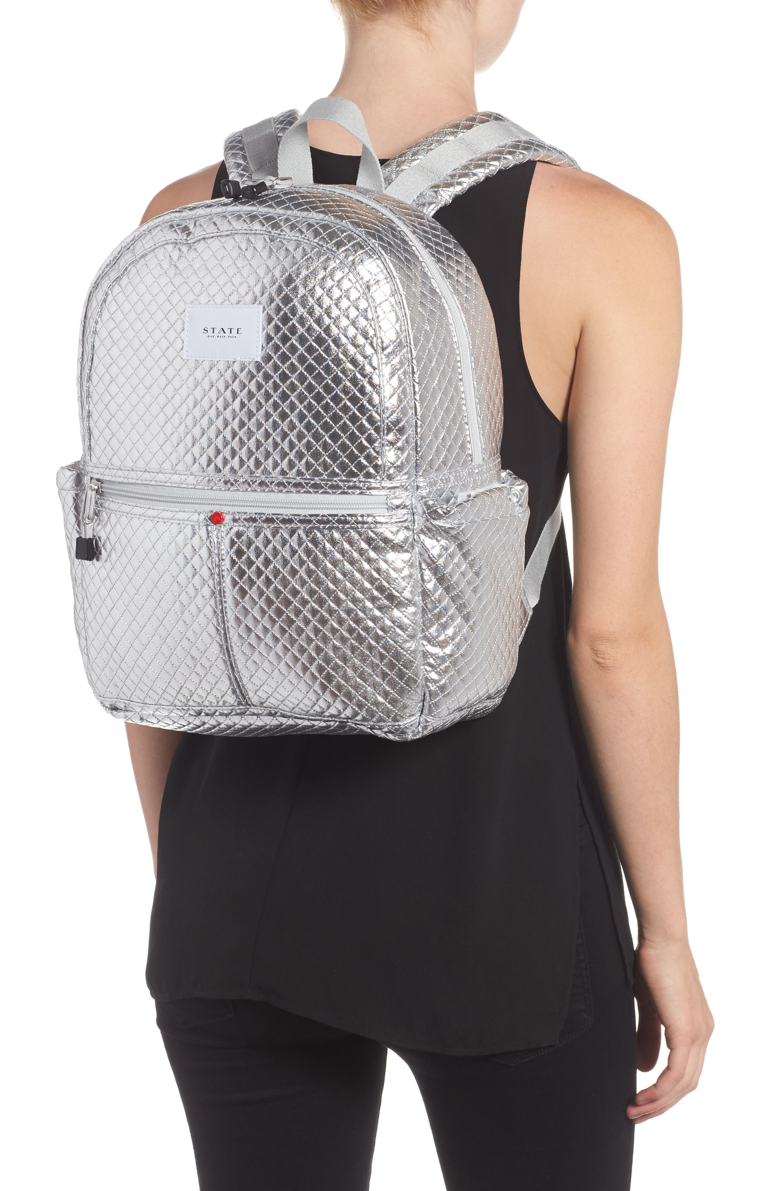 Quilted Metallic Kane Backpack, Alternate, color, SILVER QUILT