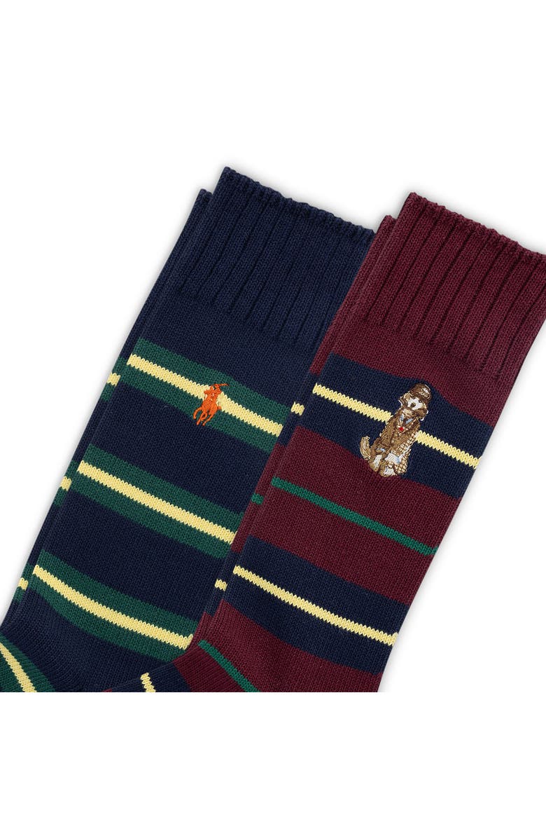 Polo Ralph Lauren Assorted 2 Pack Dog Embroidered Crew Socks, Alternate, color, Wine/ Navy