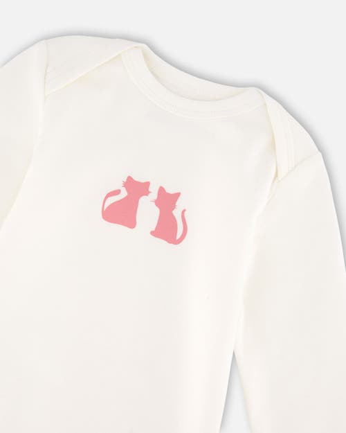 Deux Par Deux Organic Cotton Long Sleeve Romper Cat In White