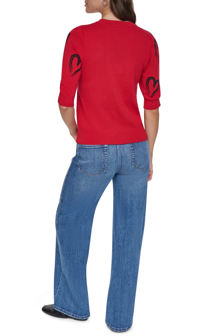 Heart Short Sleeve Sweater, Alternate, color, VIBRNT RED