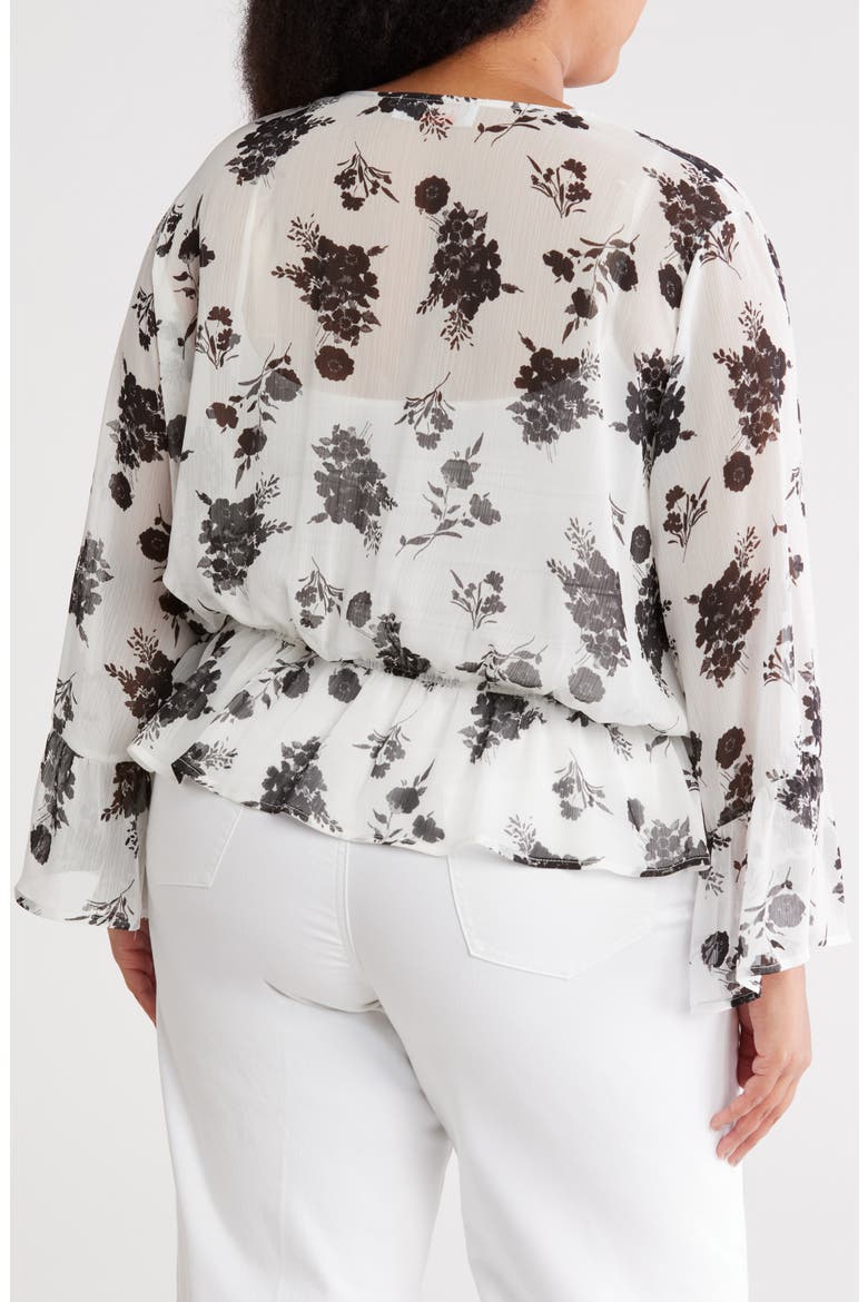Floral Tie Front Top, Alternate, color, WHITE/ BLACK
