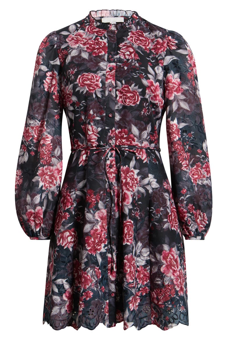 Floral Eyelet Embroidered Button Front Dress, Main, color, BLACK FLORAL
